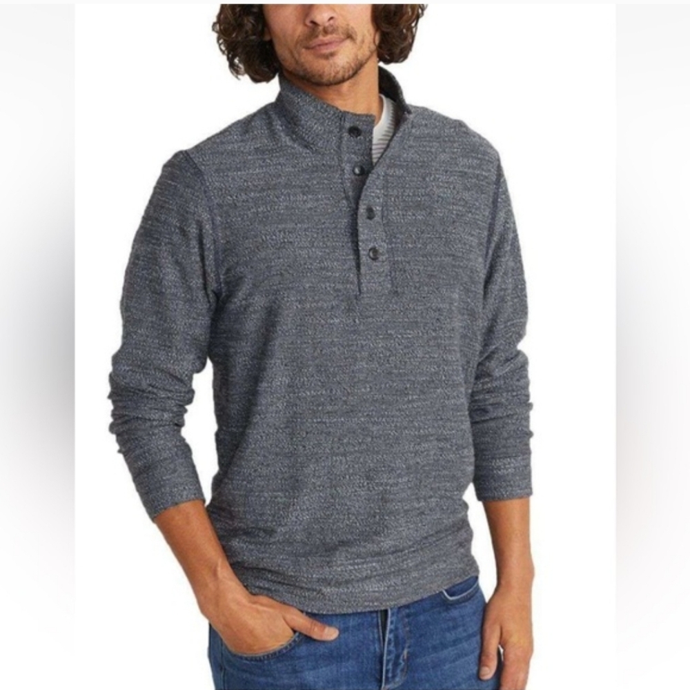 Marine Layer clayton textured Pullover Mens Snap Neck Sweater Blue Large beachy